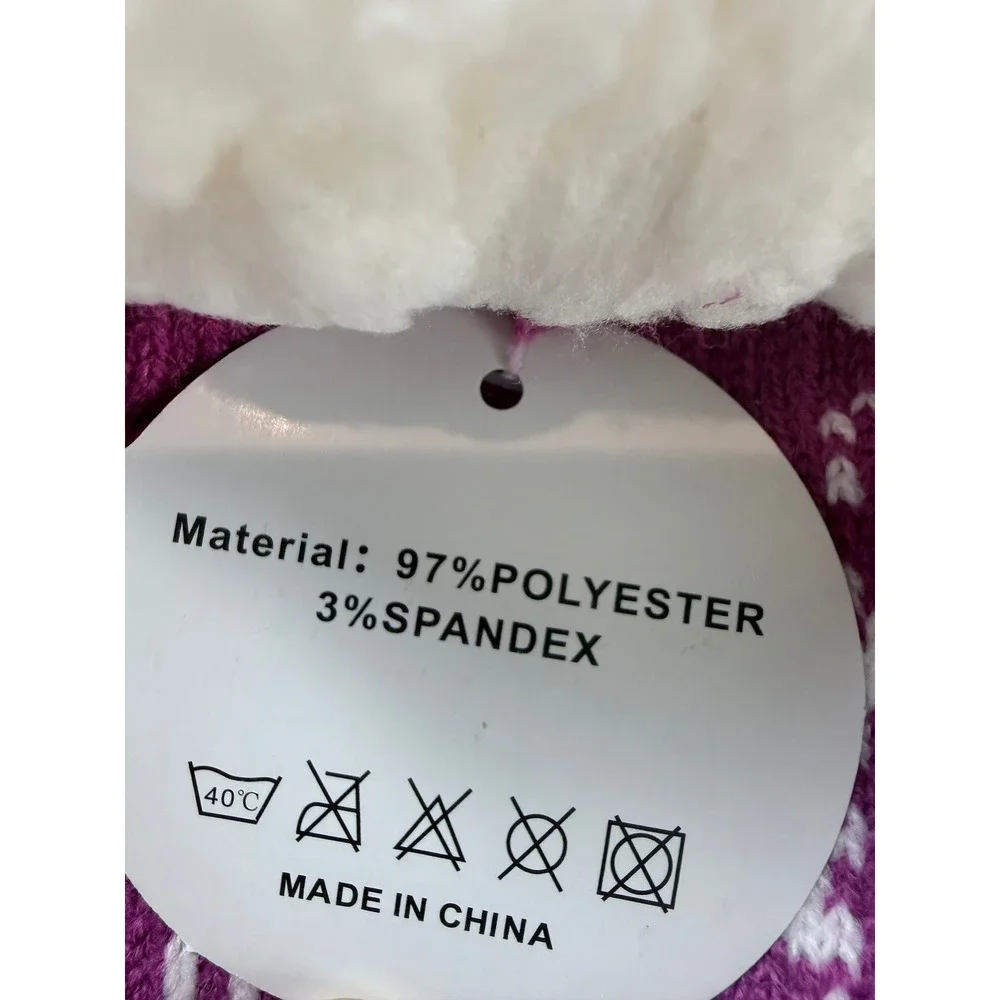 Magenta Purple Sneaker Lace Up Slipper Socks Sherpa Lined Non Slip One Size‎ NEW